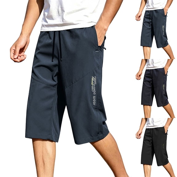 Favoffer Men Quick Dry Capri Hiking Pants Stretch Elastic Waist Zipper Pockets Outdoor Sports Cropped Trousers
