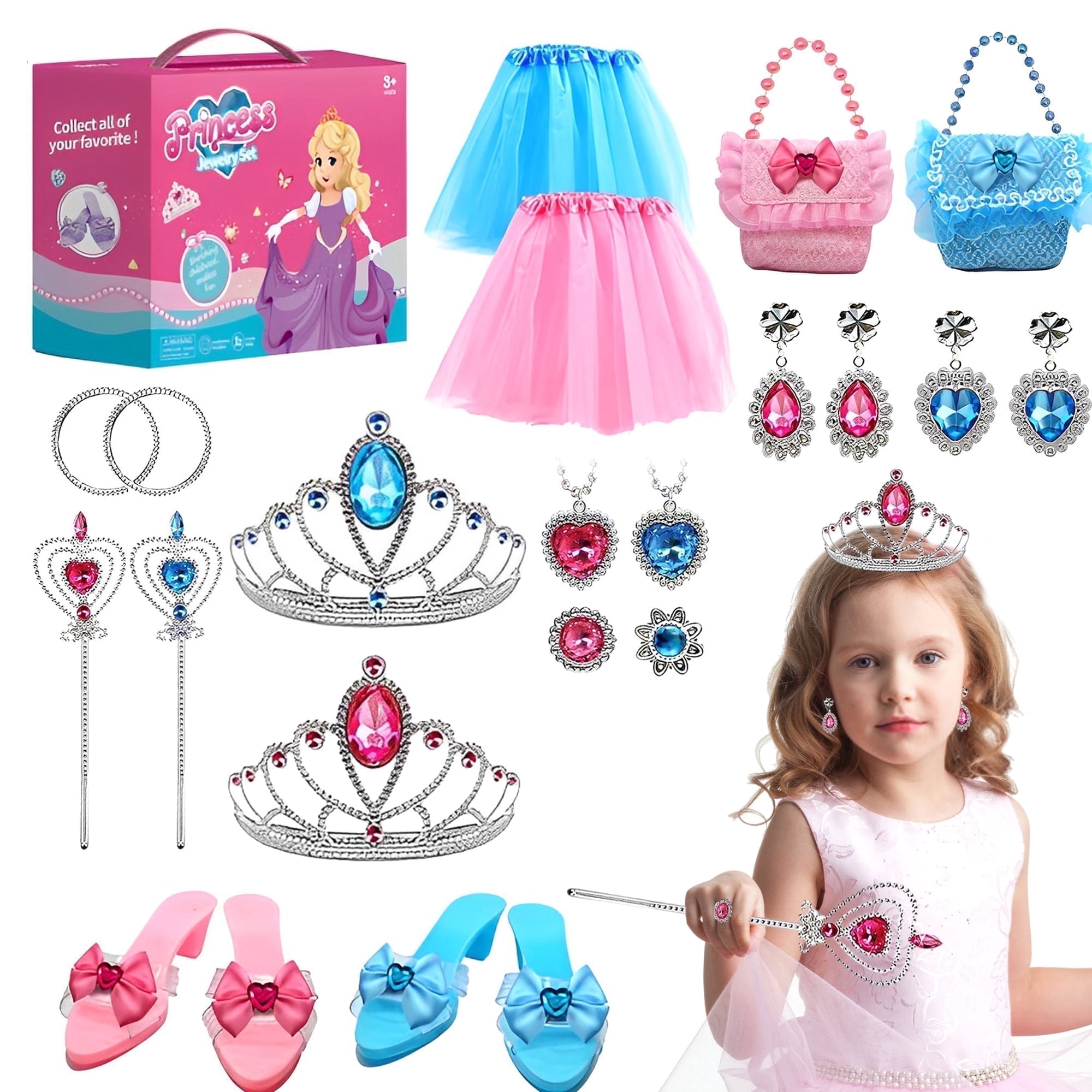 Princess Dress Up Costume Set For Girls 3-6 – 4-in-1 Toddler Dress Up Clothes With Capes & Hairbands - View #12