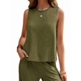 thumbnail image 3 of Women'S Summer 2 Piece Outfits Sleeveless Top Wide Leg Pants Lounge Beach Travel Sets Green S, 3 of 9