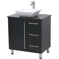 WindBay 30" Freestanding Bathroom Vanity, Black. Black Flat Stone Countertop