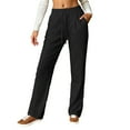 thumbnail image 2 of Comfortable Linen Pants Women Lightweight Elastic Waist Straight Leg Relaxed Fit Lounge Pants with Pockets Beach Trousers, 2 of 6