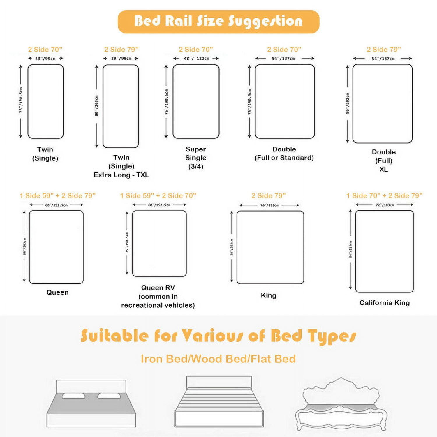 Topcobe 57 Inches Bed Rail for Toddlers with Double Lock, Bed Rails for Toddlers-Gray