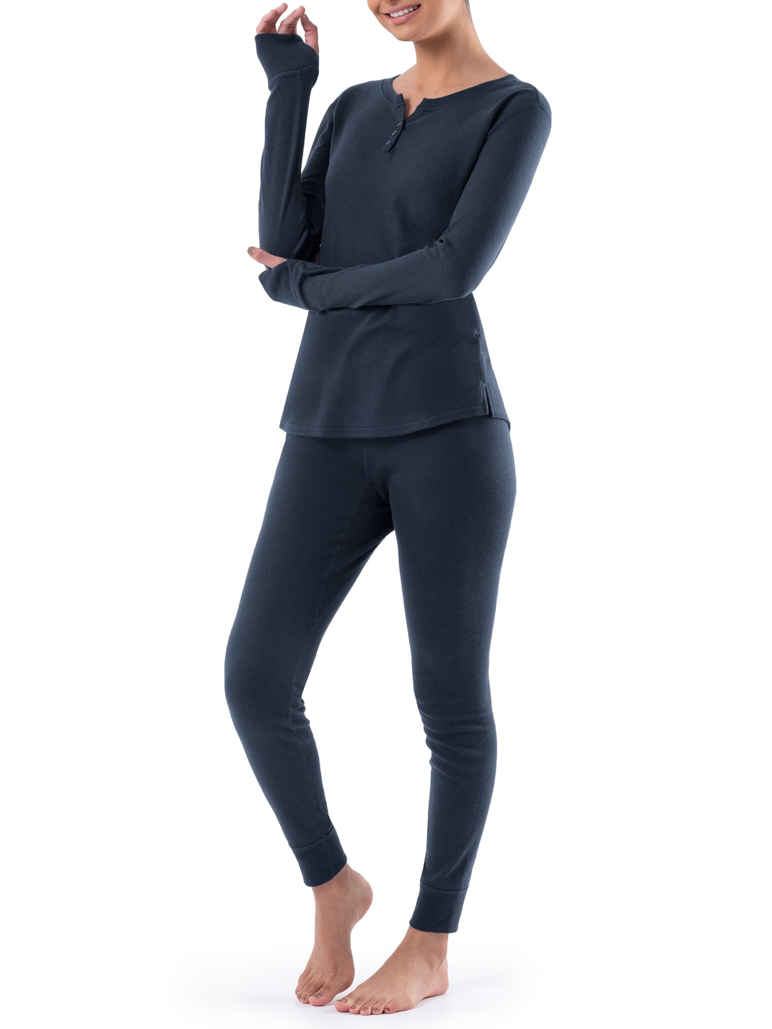 Fruit of the Loom Women's and Women's Plus Thermal Henley Top & Bottom Set