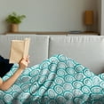 thumbnail image 3 of Retro Soft Flannel Fleece Throw Blanket, Abstract Flat Design Sea Waves Repeating Pattern on White Background, Cozy Plush for Indoor and Outdoor Use, 50" x 60", Teal Turquoise and White, by Ambesonne, 3 of 5