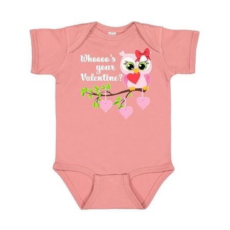

Inktastic Whoooo s Your Valentine with Cute Pink Owl Gift Baby Boy or Baby Girl Bodysuit