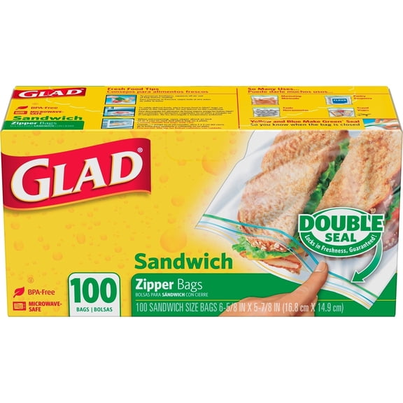 Glad Zipper Food Storage Sandwich Bags - 100 ct