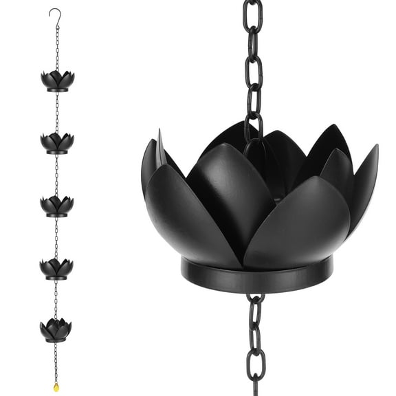 Sutowe Metal Rain Chain Replacement With S Hook Adjustable Length Imitation Water Lily Rain Chain Easy to Install Decorative Rain Catcher Chain for Gutter Downspouts Outside