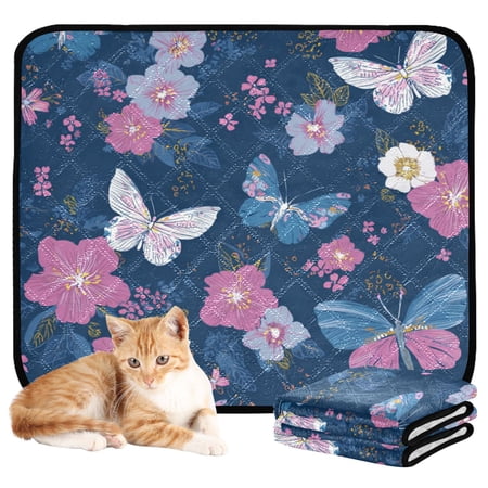 Washable Pet Pee Pads with Super Absorbent Reusable Training Pads for Dogs & Cats Blue Butterflies and Flowers