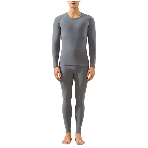 MOJOGO Men's Thermal Underwear Long Sleeve Crewneck Tops Long Johns Warm Strenchy Base Layer Set Gray XL