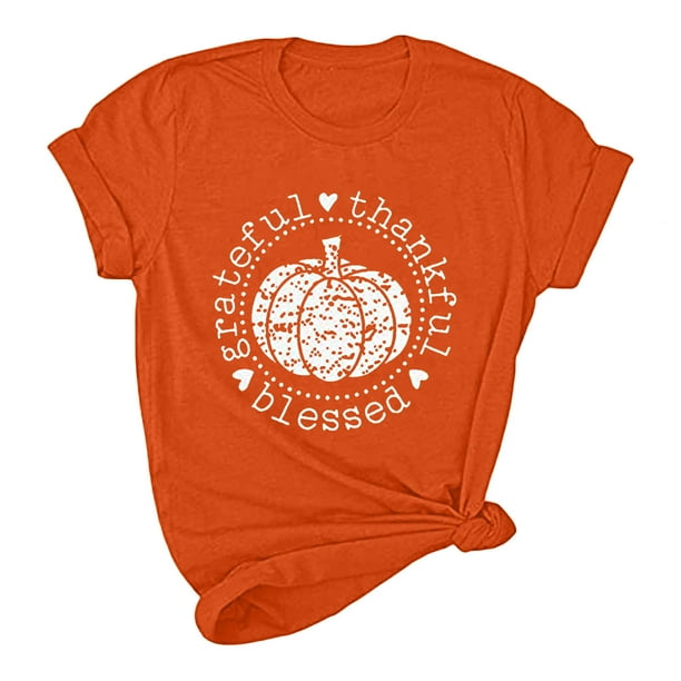 Camisas de Acción de Gracias Para Mujer, Camisa de Calabaza, Camisetas Gráficas de Leopardo A Cuadros, Divertidas Y Lindas Camisetas de Manga Corta Para Otoño, Camisetas de Regalo Odeerbi ODB122404