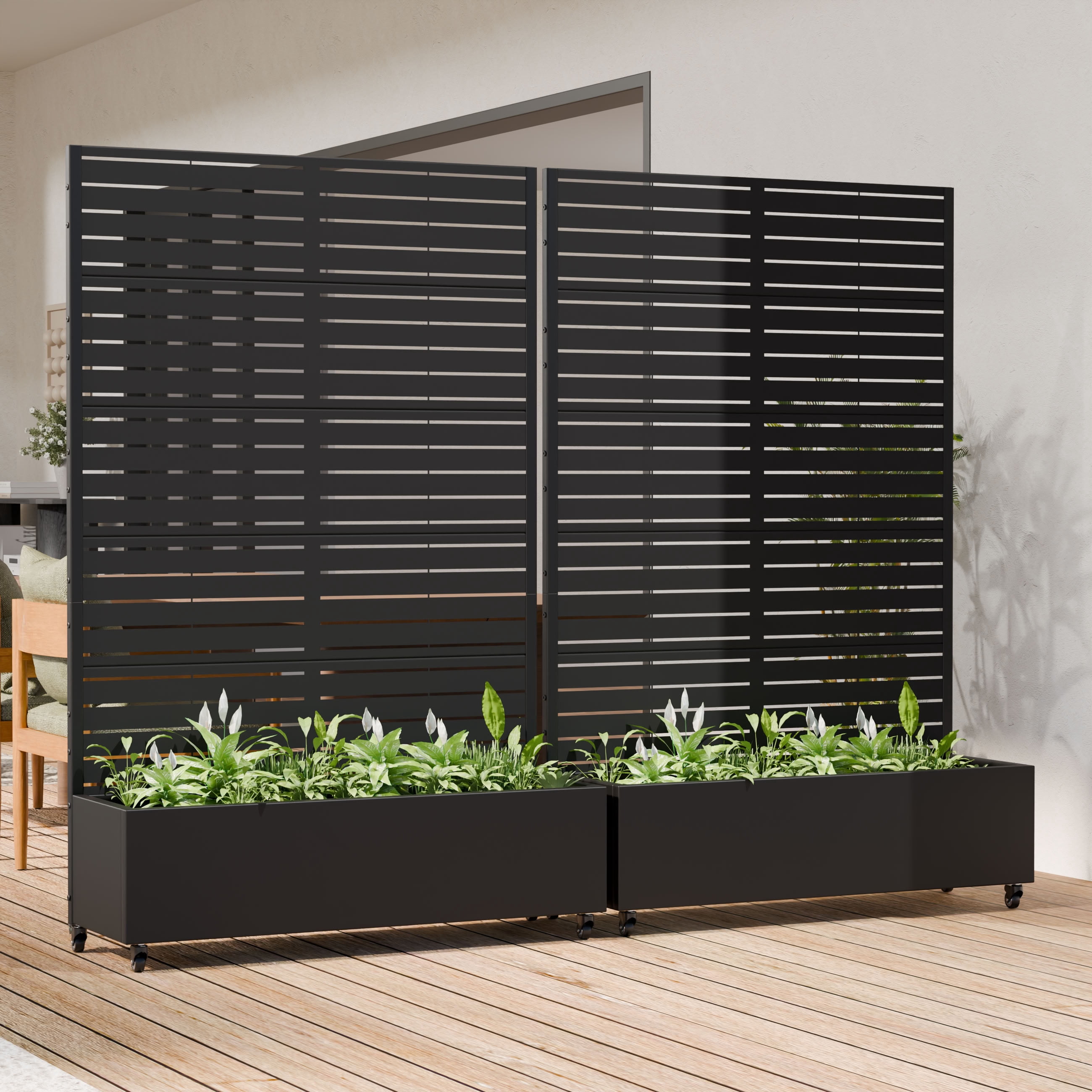 MAYEERTY 5 Panels Outdoor Metal Planter Box, Durable Weather-Resistant Planter, 2 pcs Decorative Metal Flower Box for Patio, Balcony, Garden