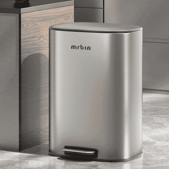 Stainless Steel Garbage Can 13 Gallon Tall Kitchen, 50L Waste Basket Commercial Step Large Pail, Eclipse Grey Rectangle Dustbin with Foot Pedal for Office, Bathroom