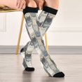 thumbnail image 5 of FORMRS Womens Knee High Socks Casual Long Thick Travel Daily Wear, 2 Pairs, Blue Cute Cats, 5 of 6