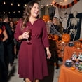thumbnail image 2 of Agnes Orinda Women's Plus Size Halloween Outfits Dress Wedding Guest Work Midi Notched V Neck 3/4 Sleeve A-Line Dresses 1X Burgundy, 2 of 7