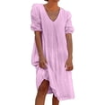 thumbnail image 1 of Vestido informal de verano para mujer, de color liso, con cuello en V y manga media - Túnica holgada larga, poliéster, transpirable, tallas S-XXL, ropa de playa/diaria/de fiesta, 1 of 3