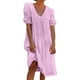 thumbnail image 1 of Vestido informal de verano para mujer, de color liso, con cuello en V y manga media - Túnica holgada larga, poliéster, transpirable, tallas S-XXL, ropa de playa/diaria/de fiesta, 1 of 3