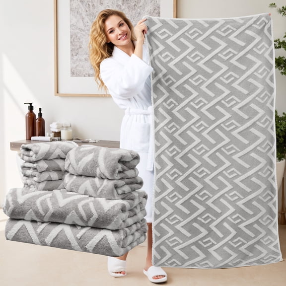 8-Piece Bath Towel Set, Soft Absorbent Jacquard Bathroom Towels, Includes 2 Bath Towels, 2 Hand Towels & 4 Washcloths, Quick Dry Plush Towel Set for Home Spa Dorm