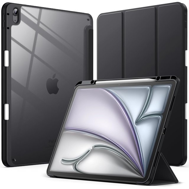 Funda para iPad Air de 13 pulgadas M2 (2024) con portalápices, carcasa trasera transparente, soporte delgado y a prueba de golpes