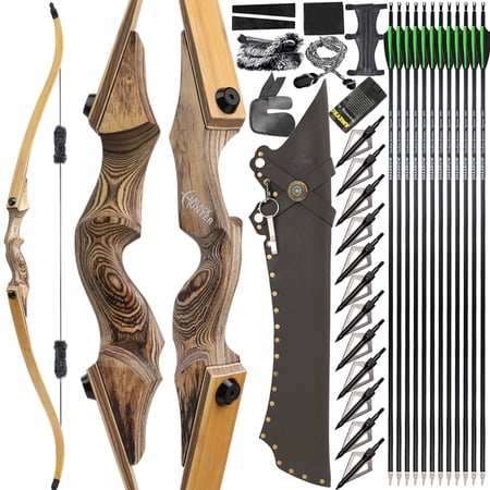 60 Recurve Bow Carbon Arrows Kit 20-60lbs Wooden Bow Archery Hunting Target