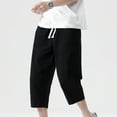 thumbnail image 4 of Clearance! Erwazi Men's Linen Capri Pants Casual Lightweight 3/4 Baggy Pants Drawstring Elastic Waist Beach Yoga Pants with Pockets, 4 of 5