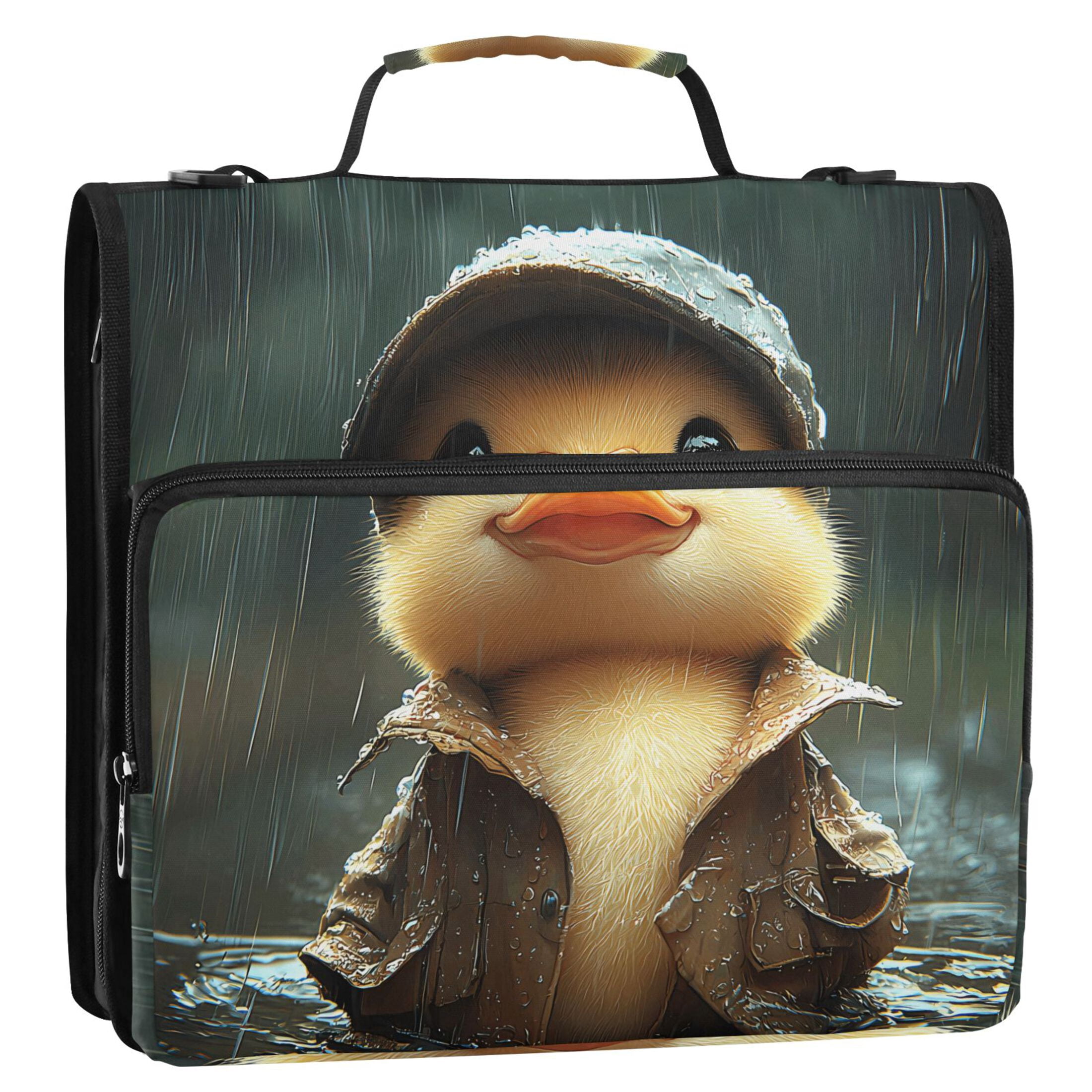 3 Ring Zipper Binder with Shoulder Strap Waterproof Trapper Keeper 2 Inch D-Ring 500 Sheets Capacity Duck with Raincoat and Cap