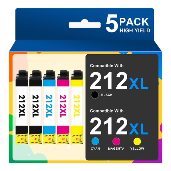 212 Ink Cartridges 5 PACK Compatible for Epson 212 212XL T212XL T212 Ink for WF-2850 XP-4105 XP-4100 WF2850 XP4105 XP4100 Printers, 212 XL Black,Cyan,Magenta,Yellow