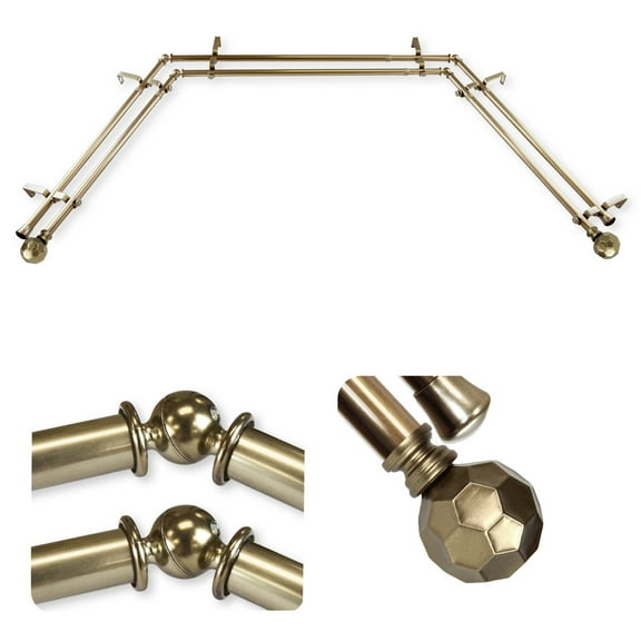 Domovina Reid 13/16-inch Bay WIndow Double Curtain Rod-Color:Antique Brass