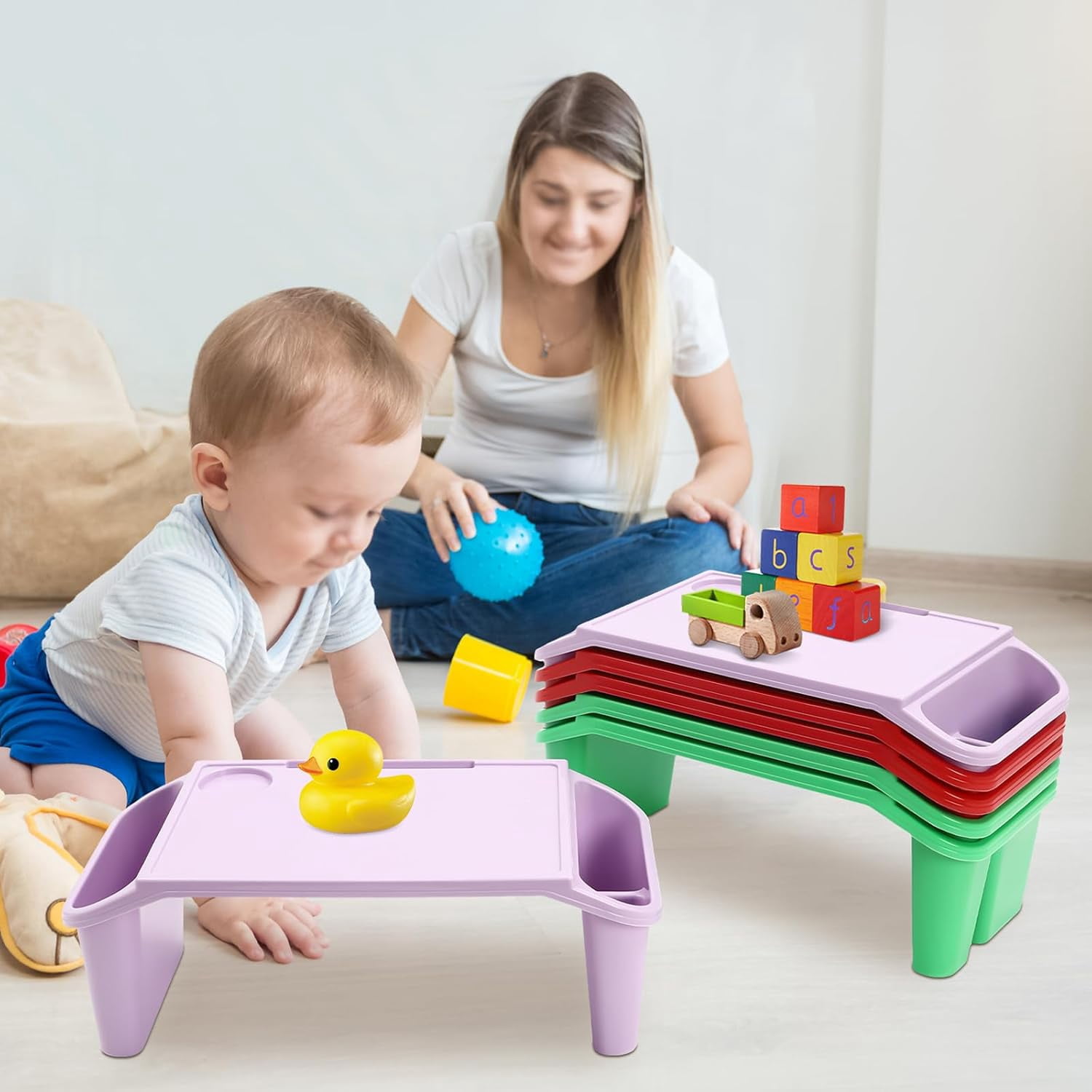 6-Pack Lap Desks for Kids, Lightweight Stackable Lap Trays with Cup Holder & Phone Slot, 33lbs Load Capacity Kids Lap Desk Tray