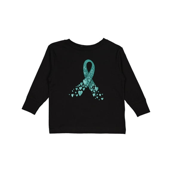 Inktastic Ovarian Cancer Awareness Teal Ribbon Made of Hearts Boys or Girls Long Sleeve Toddler T-Shirt