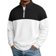 thumbnail image 2 of Men's Casual Pullover Sweatshirt Polyester Solid Patchwork Zipper Standing Collar Long Sleeve Comfort Stretch Fashion | Zenithor,Black L, 2 of 9
