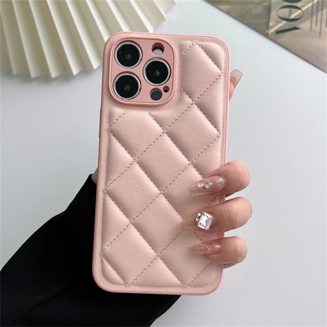 Fashion 3D Diamond Lattice Leather Texture Down Jacket Case For iPhone 15 14 13 12 11 Pro Max Plus Solid Color Shockproof Cover