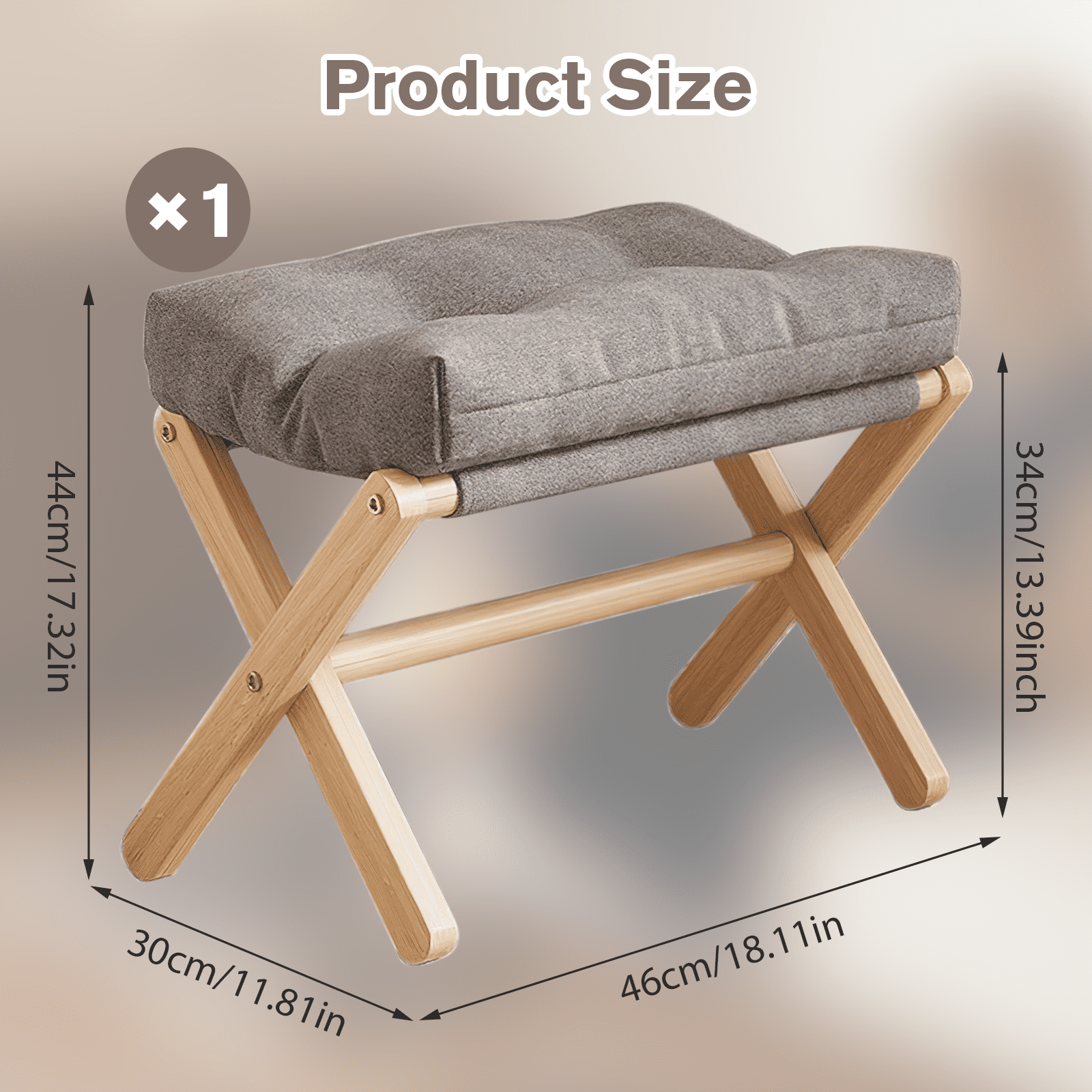 GIRACOA Folding Wooden Footrest Stool – Padded Collapsible Small Ottoman, Portable Foot Rest for Couch & Sofa, Grey, Ideal for Living Room & Bedroom
