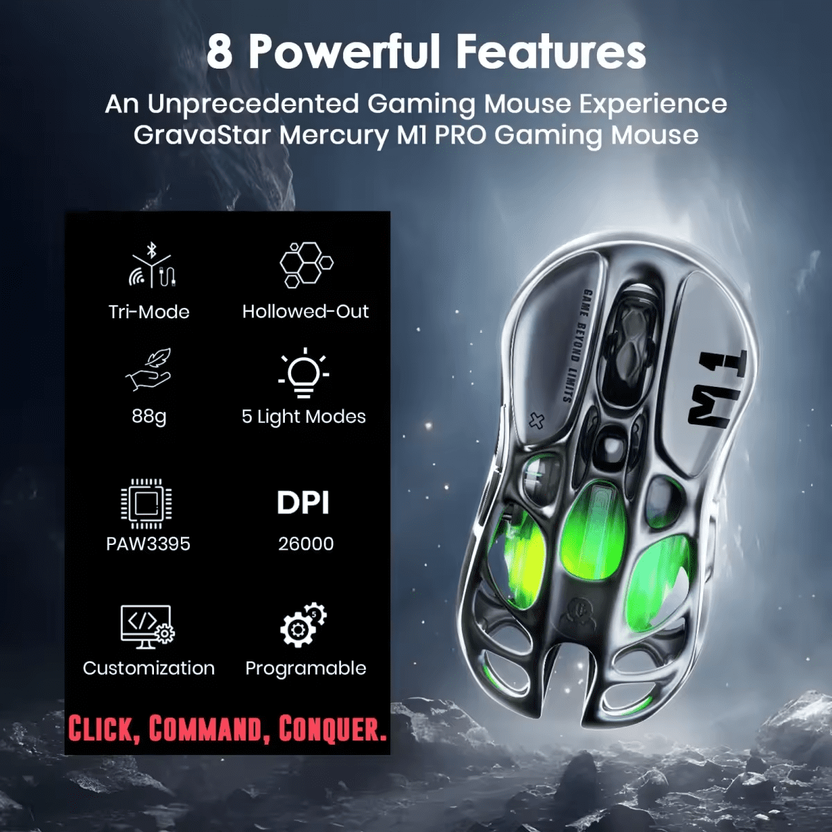 GravaStar M1 Lightspeed Wireless Gaming Mouse, Silver,Magnesium Alloy Material