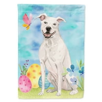 White Staffie Bull Terrier Easter House Flag