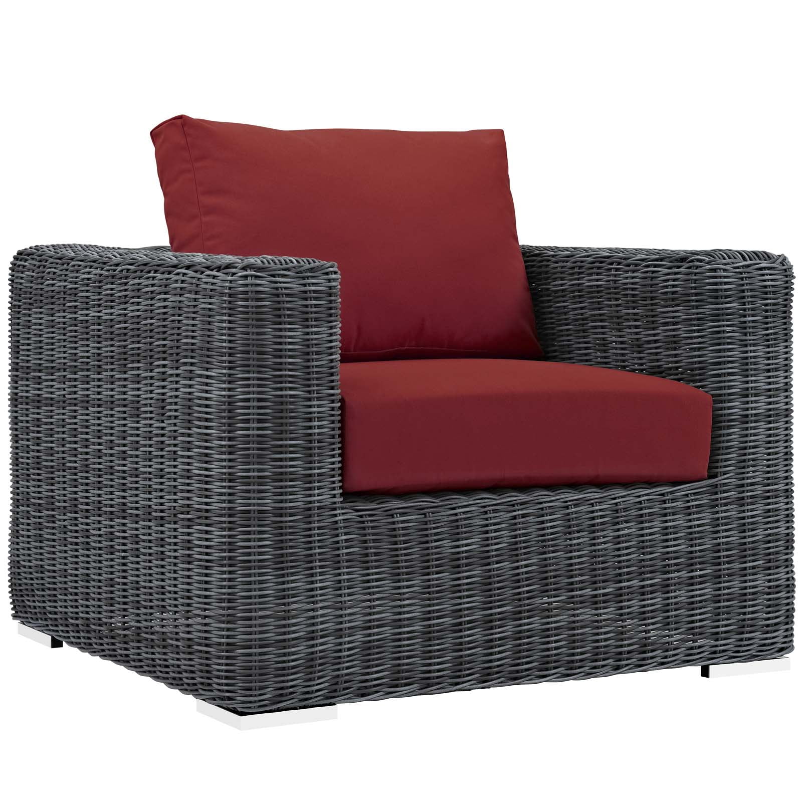 Modway Summon 7-Piece Aluminum Rattan Patio Sectional Set in Canvas/Red