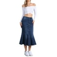thumbnail image 2 of INSPIRE CHIC Fishtail Denim Skirt for Women's Washed Midi Jean Bodycon Skirt L Dark Blue, 2 of 6