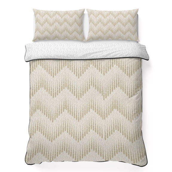 Queen Quilt Bedding Set Earth Tones Halftone Zigzag Lightweight Summer Quilted Coverlet for Hot Sleepers, Retro Sand Background Breathable Soft Cooling Blanket with 2 Pillow Shams for All Season