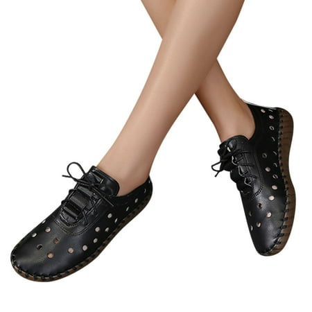 

ERTUTUYI Women Breathable Lace Up Shoes Flats Casual Shoes Unisex Lightweight Work Shoes Sporty Breathable Slip Work Trainers Black 42