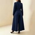 thumbnail image 6 of BODOAO Women's Dressy Pant Suit Mesh Sheer Sleeve Ruffle Blazer and Wide Leg Pants Set, Casual Work Office Business Party Matching Pantsuit Outfit for Meetings and Events Navy S, 6 of 7