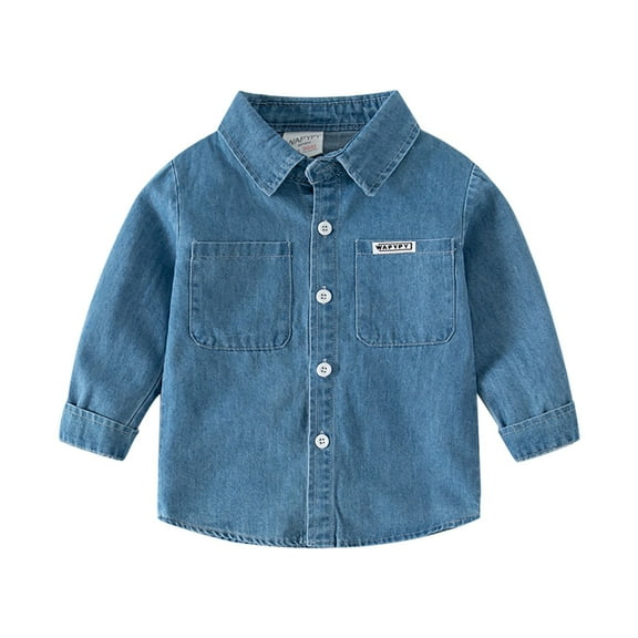 Otqutp Kids Boys Casual Solid Color Square Collar Long Sleeve Denim Shirt Button Down Dress Shirts Summer Spring Casual School Shirt Clothes(a-Light Blue,5-6 Years)