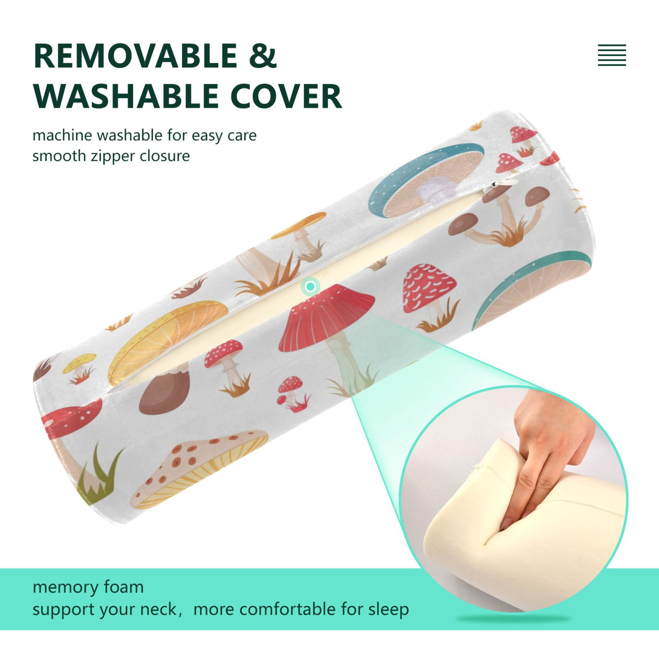 Neck pillow Round Cervical Pillow Cylindrical Pillow Lumbar Pillow Sofa Headrest Pillow Support For the Back, Neck and Head Cartoon Mushroom