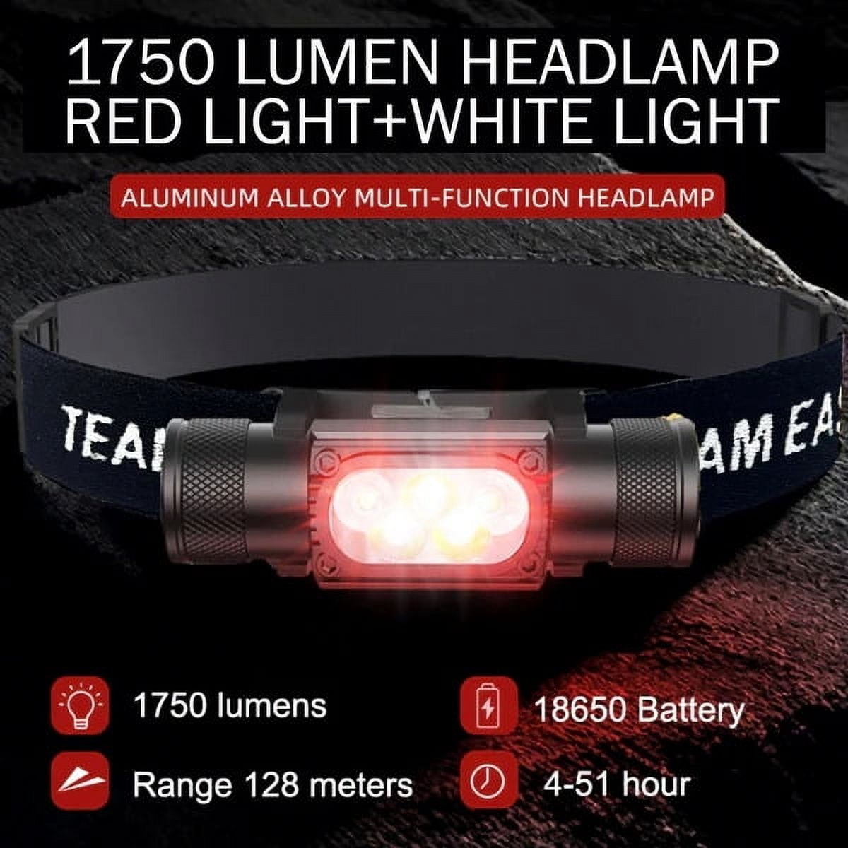 TEAMEASTIES Rechargeable Headlamp - 1750 Lumen LED USB Rechargeable Headlight | Waterproof Head Lamp | Hiking & Outdoor Camping Gear