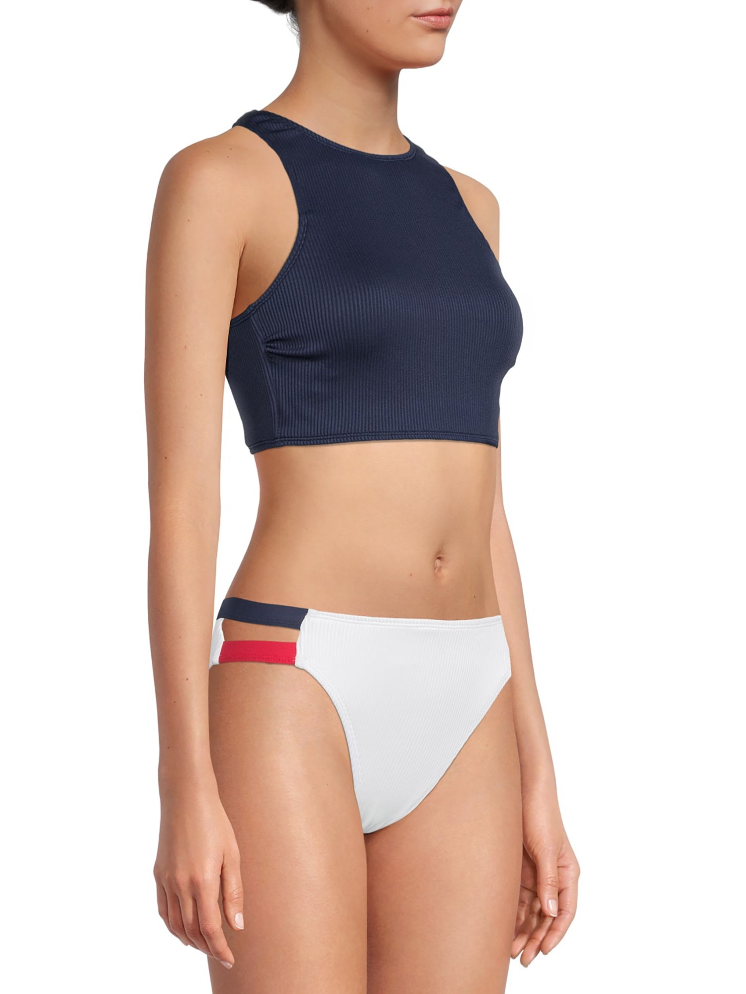 Social Angel Women's Ribbed Crop Bikini Swimsuit Top