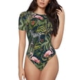 thumbnail image 1 of Fotbe Flamingos And Palm Leaves Body de Mujer con Cuello Redondo y Mangas Cortas, Sin Mangas Ajustado, Suave, Cómodo y Básico-X-Large, 1 of 7