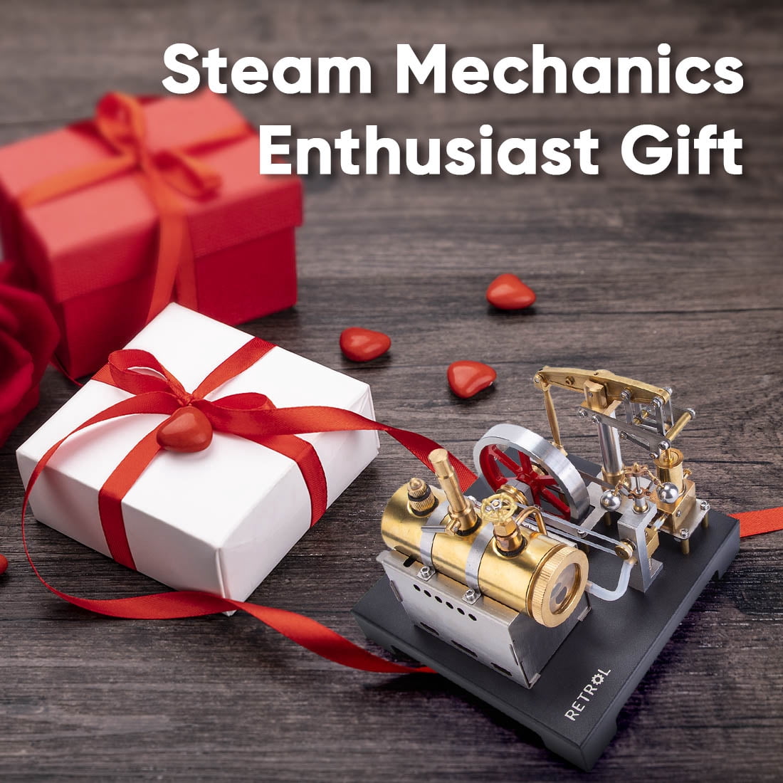 RETROL SE-01 Full Metal Stationary Beam Steam Engine Model & Horizontal Boiler Kit – 85PCS, Educational Steam-Powered Mechanical Kit, Ideal for Hobbyists, Collectors & Home Decor
