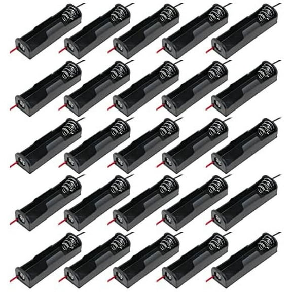 25 Pack of One AA Battery Holders with Wire Leads - Plastic, Color: Black, Size: 2.3"×0.65"×0.52"