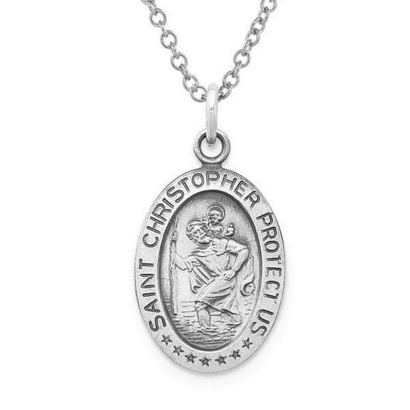 Picturesongold.Com Antiqued Saint Christopher Medal Necklace Pendants - 1/2 x 2/3 inch Size of a Dime-Sterling Silver
