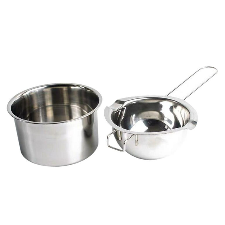 2 Pieces Double Boiler Stainless Steel Pot with Heat Resistant Handle,Large Capacity for Melting Candle , Soap Making, Size: 12.5x8cm 11x7cm, Silver