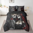 thumbnail image 2 of Feelyou Romantic Skull Bride Twin Bedding Sets 7-Piece, Red Rose Anniversary Bedding Comforter Set, Gothic Couple Theme Reversible Sheet Sets, Luxury Bedroom Decor, 2 of 7