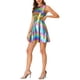thumbnail image 4 of Vestido sin mangas de alta cintura brillante y acampanado para mujer INSPIRE CHIC, mini vestido azul púrpura XL, 4 of 7